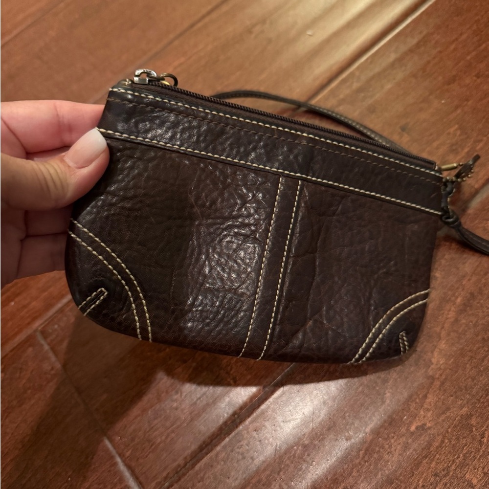 Coach Vintage Luxury Braided Small Convertible Leather Wristlet Zip Pouch Brown - Picture 6 of 6